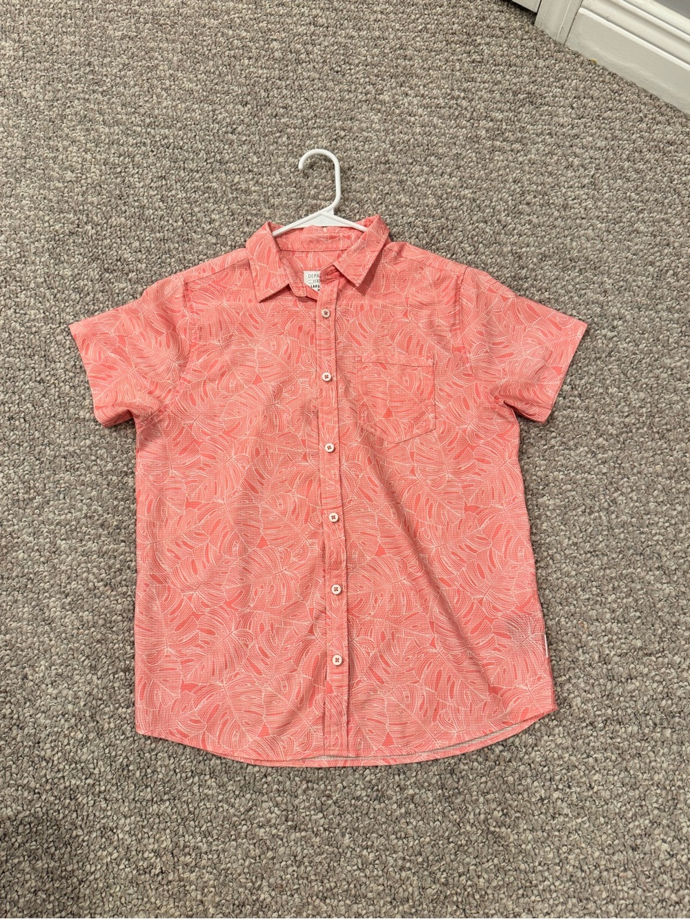 Boys Coral Leaf-Print Short Sleeve Button-Down Shirt